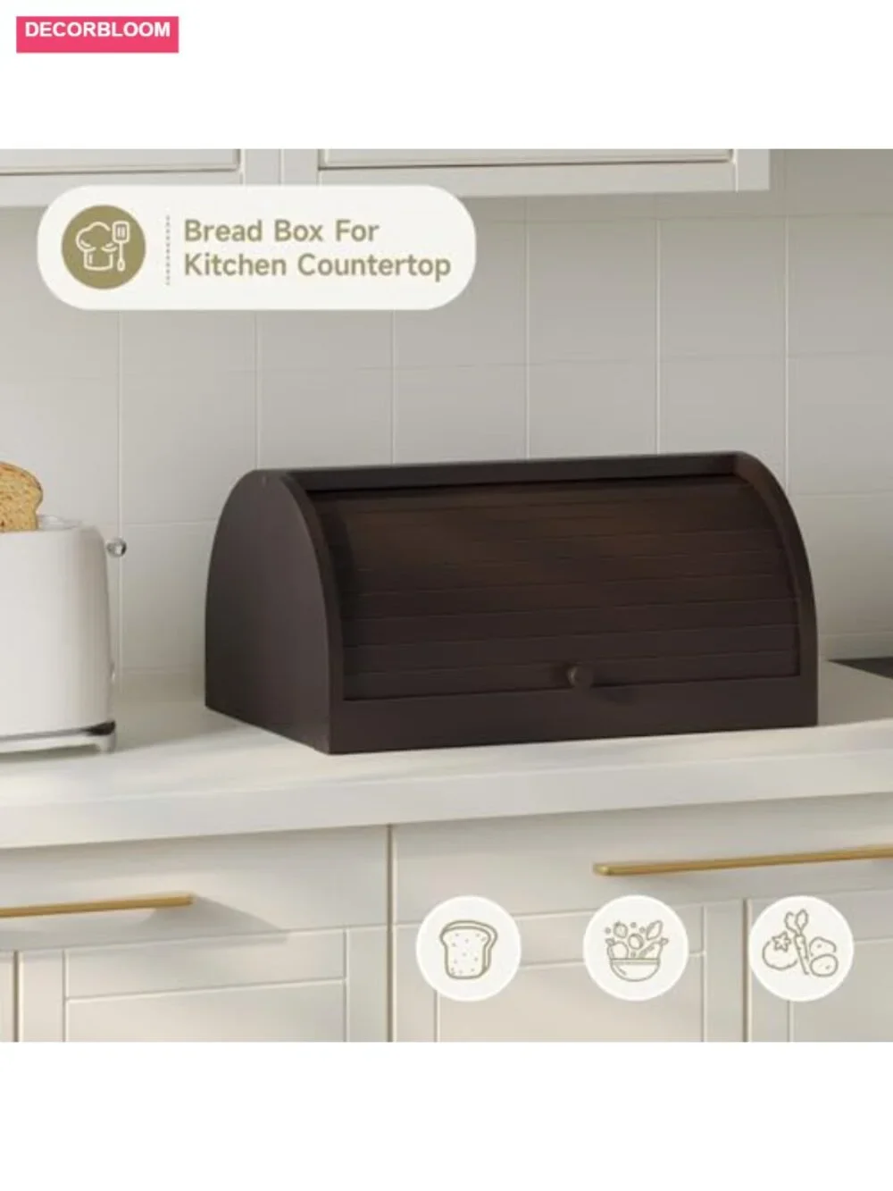 Large Capacity Roll-Top Bamboo Bread Box for Kitchen Countertop Storage
